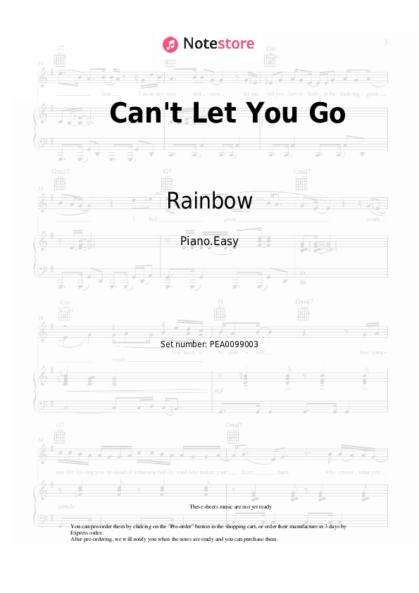 Notas ligeras Rainbow - Can't Let You Go - Piano.Easy