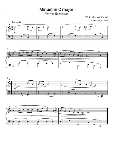 Notas, acordes Wolfgang Amadeus Mozart - Minuet in C Major, K.6