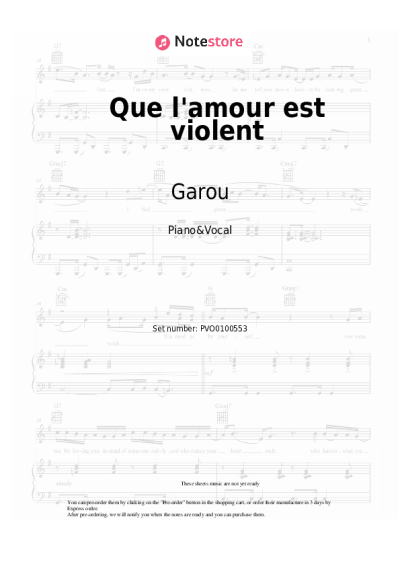 Notas, acordes Garou - Que l'amour est violent