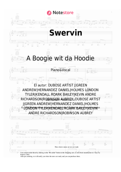 Notas, acordes A Boogie wit da Hoodie, 6ix9ine - Swervin