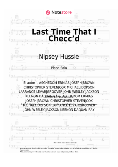 Notas, acordes Nipsey Hussle, YG - Last Time That I Checc’d