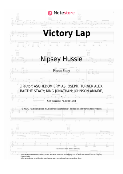 Notas, acordes Nipsey Hussle, Stacy Barthe - Victory Lap