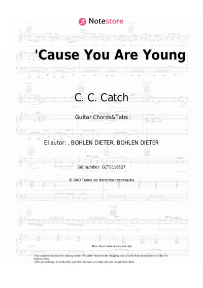 Notas, acordes C. C. Catch - 'Cause You Are Young