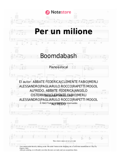 Notas, acordes Boomdabash - Per un milione