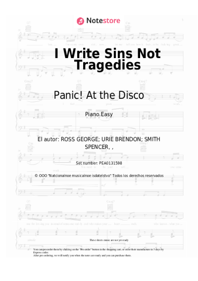 Notas, acordes Panic! At the Disco - I Write Sins Not Tragedies
