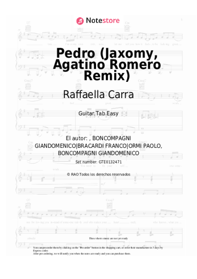 Notas, acordes Raffaella Carra - Pedro (Jaxomy, Agatino Romero Remix)