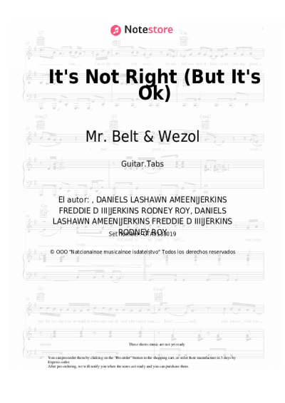 Notas, acordes Mr. Belt & Wezol - It's Not Right (But It's Ok)