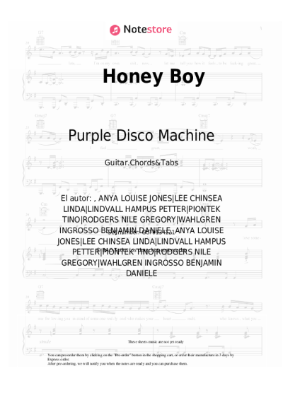 Notas, acordes Purple Disco Machine, Benjamin Ingrosso, Nile Rodgers, Shenseea - Honey Boy