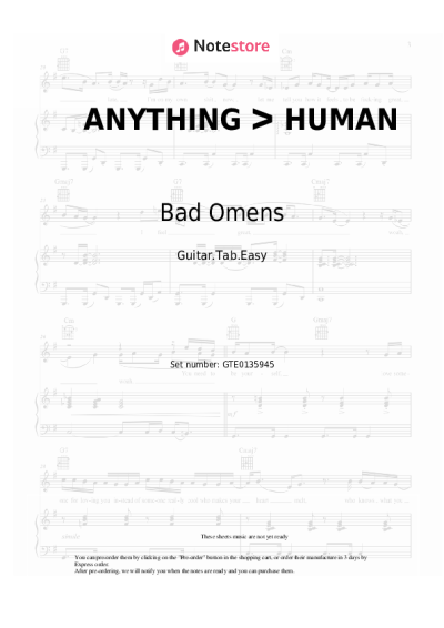 Notas, acordes Bad Omens, ERRA - ANYTHING ᐳ HUMAN