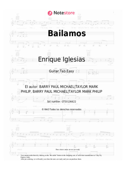 Notas, acordes Enrique Iglesias - Bailamos