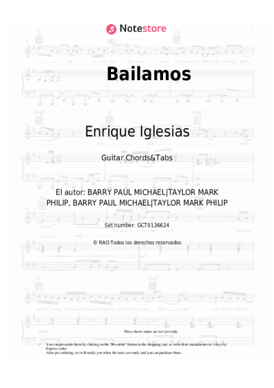 Notas, acordes Enrique Iglesias - Bailamos