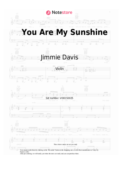 Notas, acordes Jimmie Davis - You Are My Sunshine