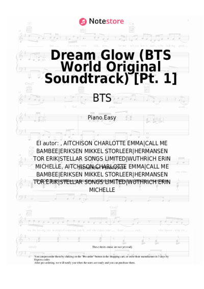Notas, acordes BTS, Charli XCX - Dream Glow (BTS World Original Soundtrack) [Pt. 1]