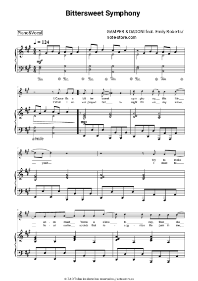 Notas, acordes Gamper & Dadoni, Emily Roberts - Bittersweet Symphony