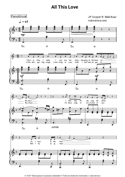 Notas, acordes JP Cooper - All This Love