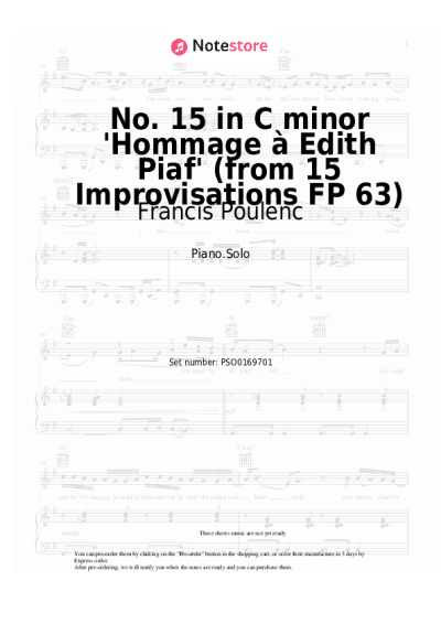 Notas, acordes Francis Poulenc - No. 15 in C minor 'Hommage à Edith Piaf' (from 15 Improvisations FP 63)