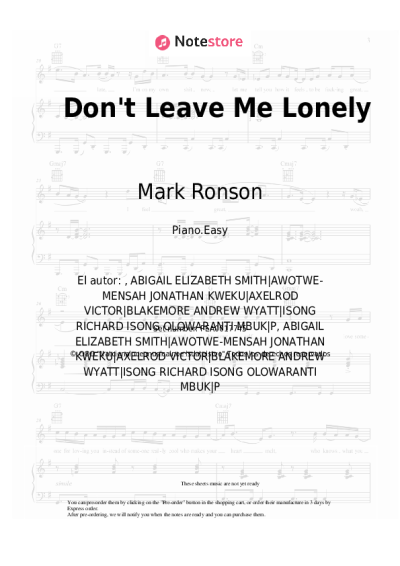 Notas, acordes Mark Ronson, YEBBA - Don't Leave Me Lonely