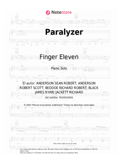 Notas, acordes Finger Eleven - Paralyzer