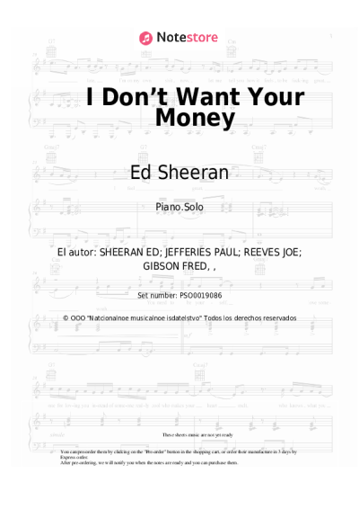 Notas, acordes Ed Sheeran, H.E.R. - I Don’t Want Your Money