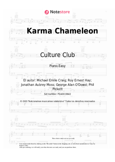 Notas, acordes Culture Club - Karma Chameleon