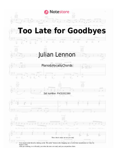 Notas, acordes Julian Lennon - Too Late for Goodbyes