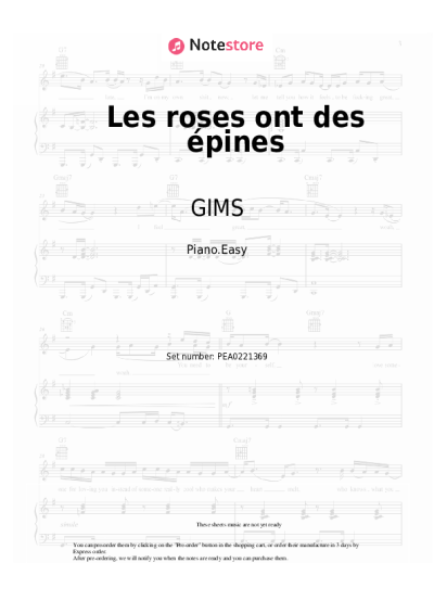 Notas, acordes GIMS - Les roses ont des épines