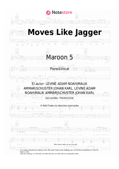 Notas, acordes Maroon 5, Christina Aguilera - Moves Like Jagger