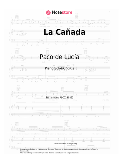 Notas, acordes Paco de Lucía - La Cañada