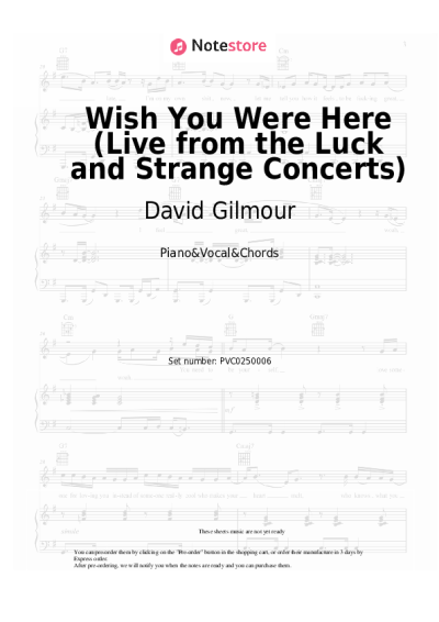 Notas, acordes David Gilmour - Wish You Were Here (Live from the Luck and Strange Concerts)