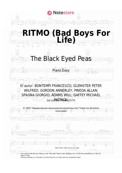 Notas, acordes The Black Eyed Peas, J Balvin - RITMO (Bad Boys For Life)