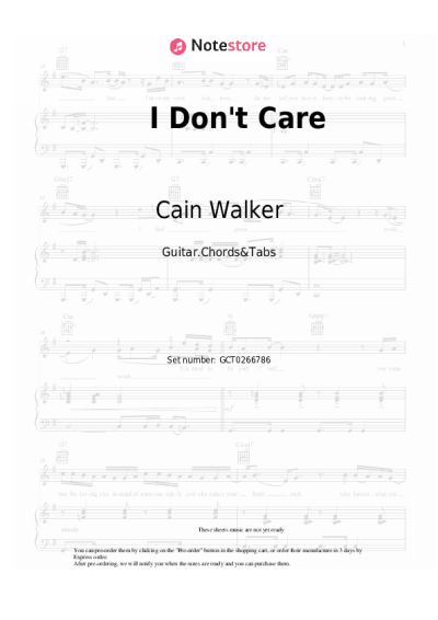 Notas, acordes Cain Walker - I Don't Care