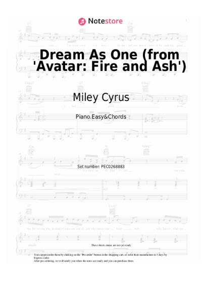 Notas, acordes Miley Cyrus - Dream As One (from 'Avatar: Fire and Ash')