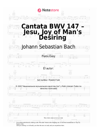 Notas, acordes Johann Sebastian Bach - Cantata BWV 147 – Jesu, Joy of Man's Desiring
