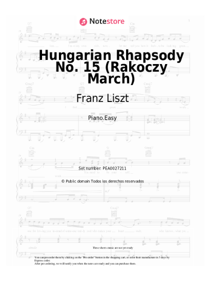 Notas, acordes Franz Liszt - Hungarian Rhapsody No. 15 (Rakoczy March)