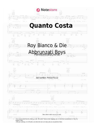Notas, acordes Roy Bianco & Die Abbrunzati Boys - Quanto Costa