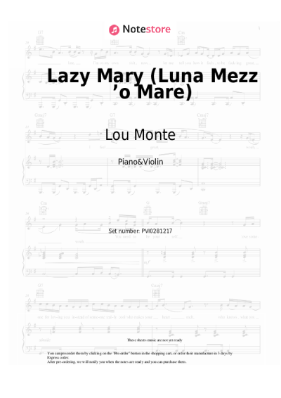 Notas, acordes Lou Monte - Lazy Mary (Luna Mezz ’o Mare)