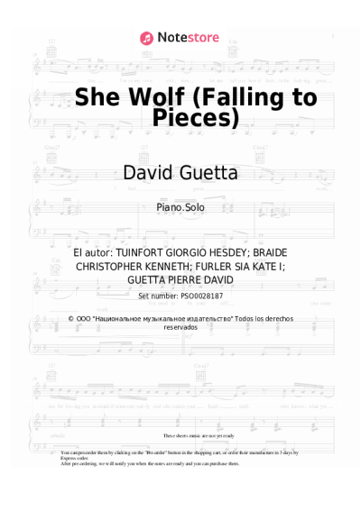 Notas, acordes David Guetta, Sia - She Wolf (Falling to Pieces)