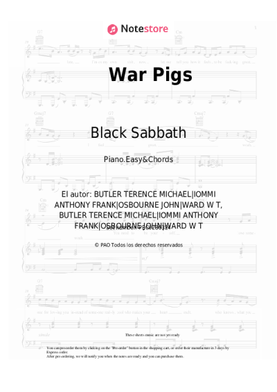 Notas, acordes Black Sabbath - War Pigs