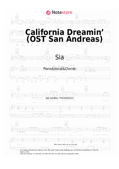 Notas, acordes Sia - California Dreamin’ (OST San Andreas)
