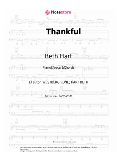 Notas, acordes Beth Hart - Thankful