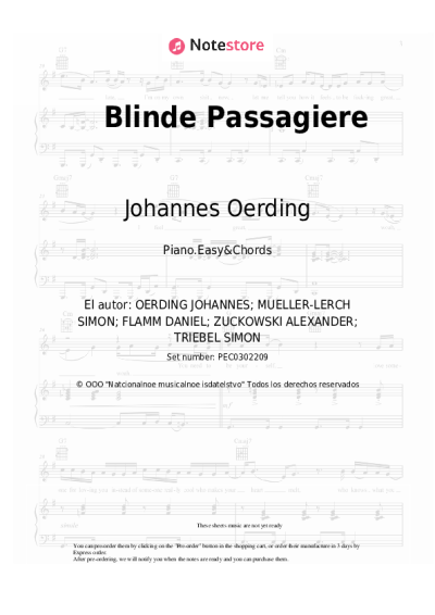 Notas, acordes Johannes Oerding - Blinde Passagiere