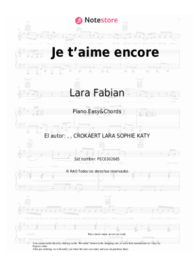 Notas, acordes Lara Fabian - Je t’aime encore