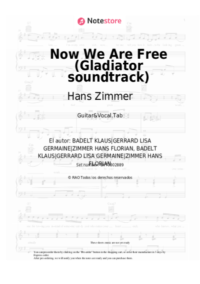 Notas, acordes Hans Zimmer, Klaus Badelt, Lisa Gerrard - Now We Are Free (Gladiator soundtrack)