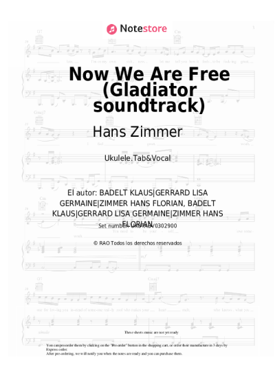 Notas, acordes Hans Zimmer, Klaus Badelt, Lisa Gerrard - Now We Are Free (Gladiator soundtrack)
