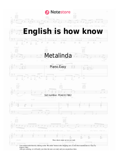 Notas, acordes Metalinda - English is how know