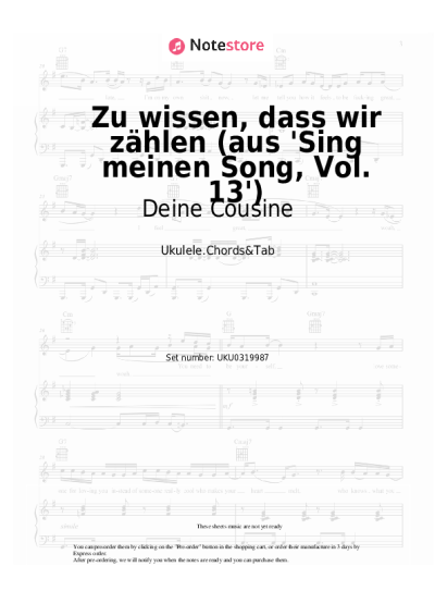 Notas, acordes Deine Cousine - Zu wissen, dass wir zählen (aus 'Sing meinen Song, Vol. 13') 