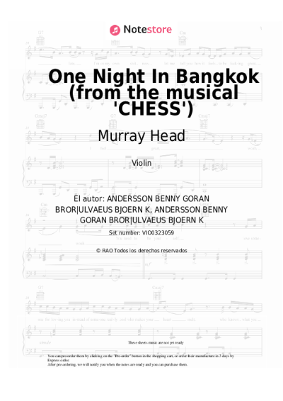 Notas, acordes Murray Head - One Night In Bangkok (from the musical 'CHESS')