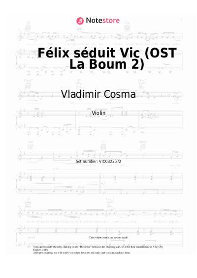 Notas, acordes Vladimir Cosma - Félix séduit Vic (OST La Boum 2)