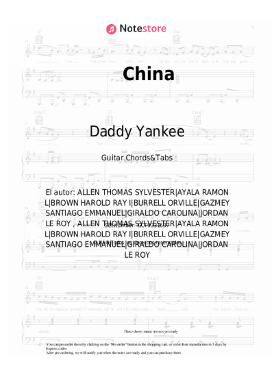 Notas, acordes Daddy Yankee, J Balvin, Ozuna, Anuel AA, Karol G - China