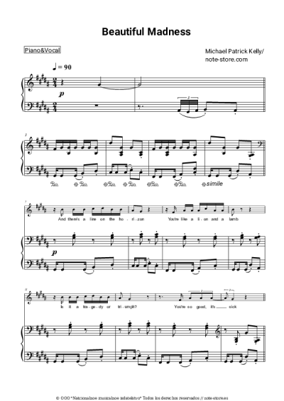 Notas, acordes Michael Patrick Kelly - Beautiful Madness